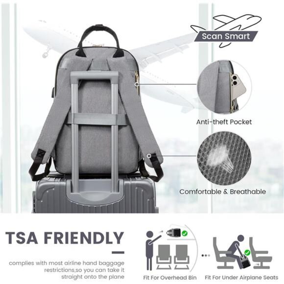 Laptop Backpack for Women 15.6 Inch, Black Grey main image 5